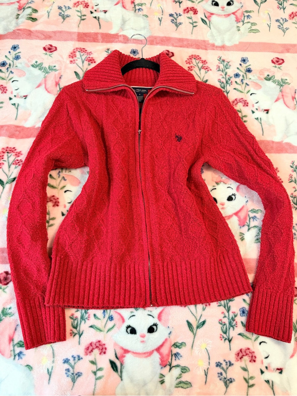 U.S. Polo Assn. Red Full Zip Textured Sweater Jacket Small